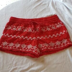 3/$25 Bohemian Embroidered Fringe Red Shorts by Loft Size Small